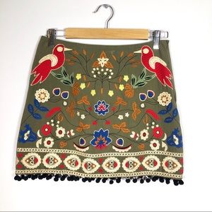 Altar’d State // NWOT Green Wood Embroidered Skirt